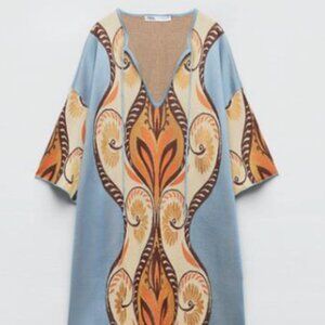 ZARA Jacquard Knit Mini Tunic Dress size L